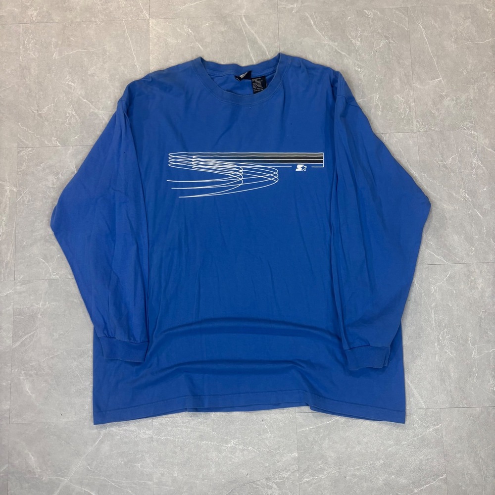 Starter Mens 3X Long Sleeve Graphic T-Shirt Ocean Blue Cotton Crew Neck 4243